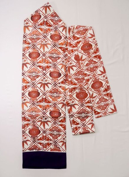 Photo1: L0512E Vintage Japanese Kimono Dark  Orange NAGOYA OBI sash Flower Silk. (1)