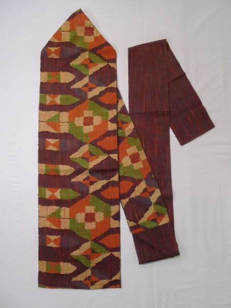Photo1: L0512G Vintage Japanese Kimono Dark  Dark Red NAGOYA OBI sash Geometrical pattern Cotton. (1)