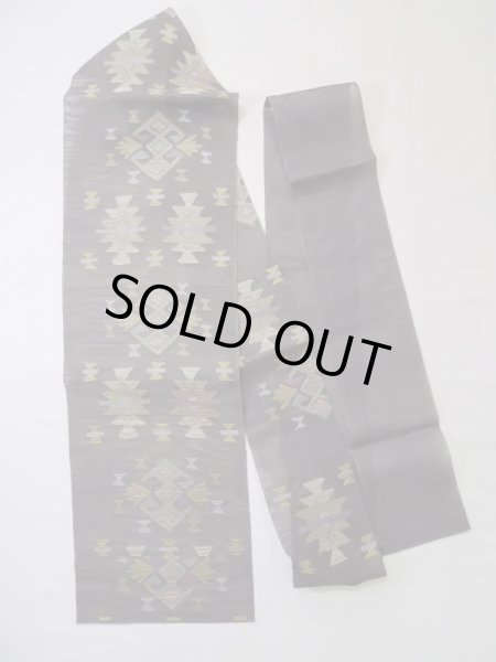 Photo1: L0512H Vintage Japanese Kimono Pale Grayish Gray NAGOYA OBI sash Geometrical pattern Linen. (1)