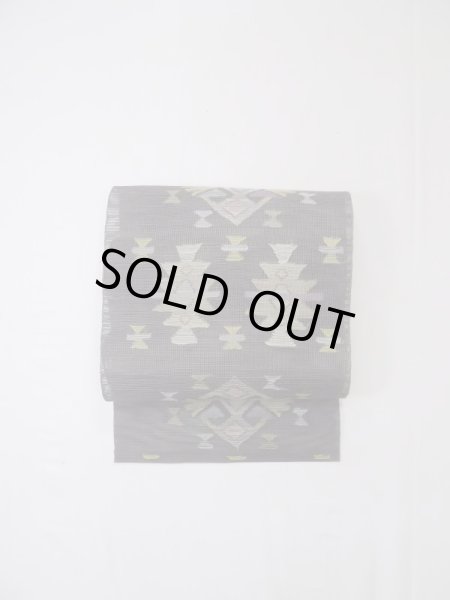 Photo2: L0512H Vintage Japanese Kimono Pale Grayish Gray NAGOYA OBI sash Geometrical pattern Linen. (2)