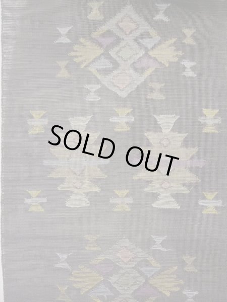 Photo3: L0512H Vintage Japanese Kimono Pale Grayish Gray NAGOYA OBI sash Geometrical pattern Linen. (3)