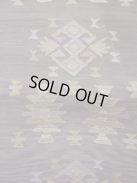 Photo4: L0512H Vintage Japanese Kimono Pale Grayish Gray NAGOYA OBI sash Geometrical pattern Linen. (4)