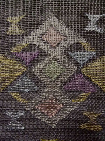 Photo5: L0512H Vintage Japanese Kimono Pale Grayish Gray NAGOYA OBI sash Geometrical pattern Linen. (5)