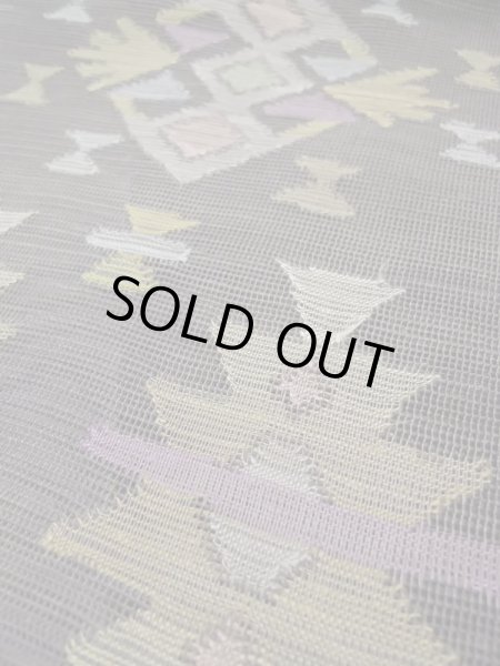 Photo10: L0512H Vintage Japanese Kimono Pale Grayish Gray NAGOYA OBI sash Geometrical pattern Linen. (10)