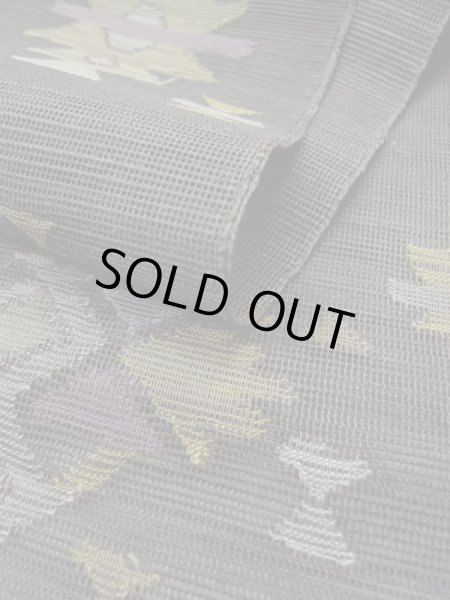 Photo12: L0512H Vintage Japanese Kimono Pale Grayish Gray NAGOYA OBI sash Geometrical pattern Linen. (12)