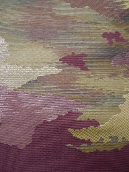 Photo6: Mint L0512M Vintage Japanese Kimono Dark Reddish Wisteria NAGOYA OBI sash Colud Synthetic. (6)