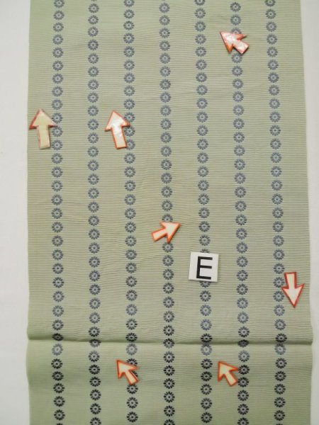 Photo13: L0518D Vintage Japanese Kimono Grayish Greenish Ivory FUKURO NAGOYA Obi Flower Silk. (13)