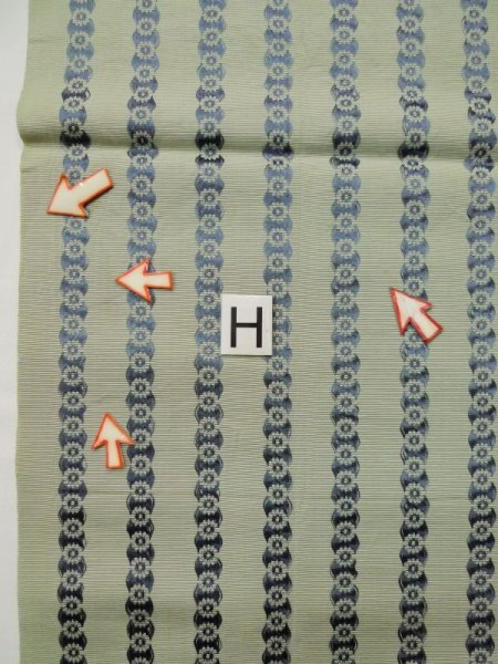 Photo16: L0518D Vintage Japanese Kimono Grayish Greenish Ivory FUKURO NAGOYA Obi Flower Silk. (16)