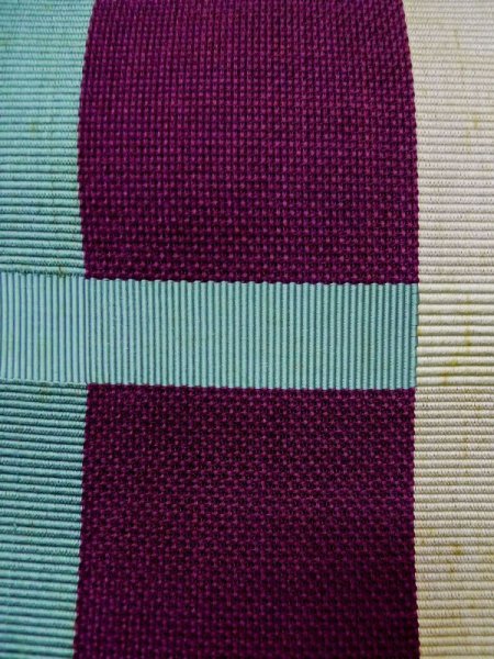 Photo8: L0518F Vintage Japanese Kimono Vivid Reddish Purple FUKURO NAGOYA Obi Plaid Checks Linen. (8)