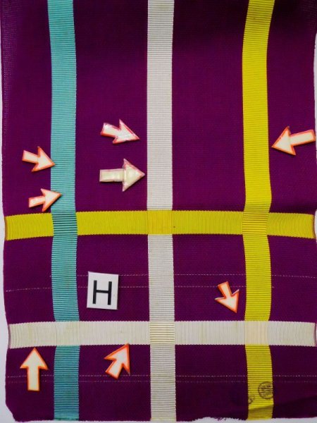 Photo19: L0518F Vintage Japanese Kimono Vivid Reddish Purple FUKURO NAGOYA Obi Plaid Checks Linen. (19)