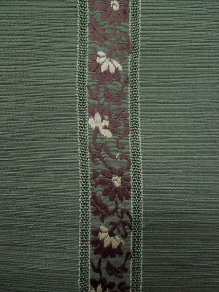 Photo5: L0518J Vintage Japanese Kimono Pale Grayish Green FUKURO NAGOYA Obi Flower Silk. (5)