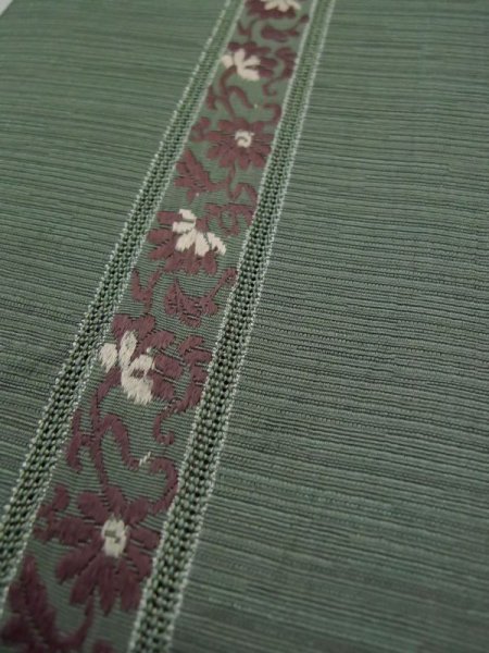 Photo8: L0518J Vintage Japanese Kimono Pale Grayish Green FUKURO NAGOYA Obi Flower Silk. (8)