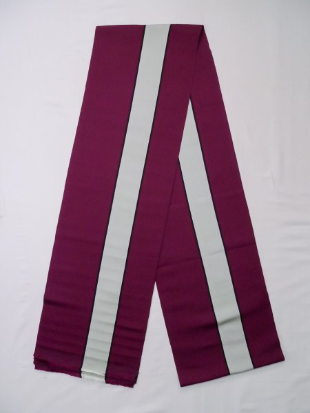 Photo1: L0518L Vintage Japanese Kimono Vivid Reddish Purple FUKURO NAGOYA Obi Stripes Silk. (1)