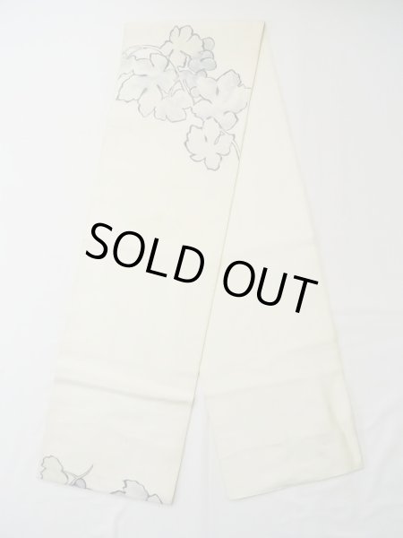 Photo1: L0518N Vintage Japanese Kimono   Off White FUKURO OBI sash Leaf Silk. (1)
