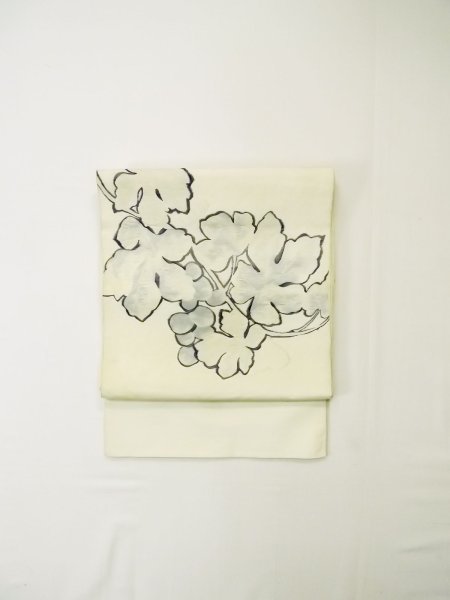 Photo2: L0518N Vintage Japanese Kimono   Off White FUKURO OBI sash Leaf Silk. (2)