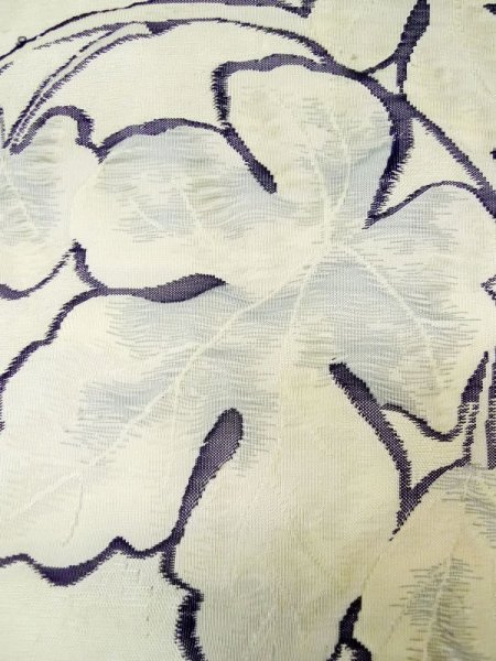 Photo6: L0518N Vintage Japanese Kimono   Off White FUKURO OBI sash Leaf Silk. (6)