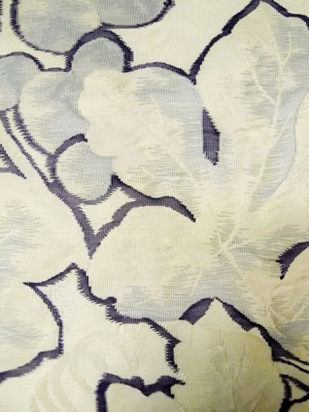 Photo7: L0518N Vintage Japanese Kimono   Off White FUKURO OBI sash Leaf Silk. (7)