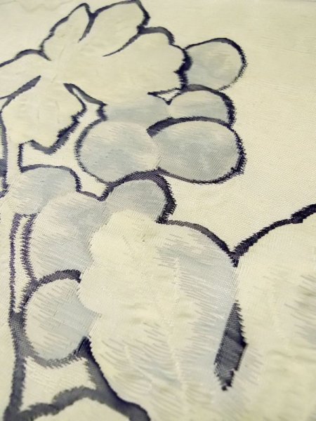 Photo8: L0518N Vintage Japanese Kimono   Off White FUKURO OBI sash Leaf Silk. (8)