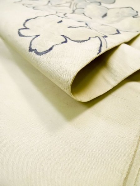 Photo10: L0518N Vintage Japanese Kimono   Off White FUKURO OBI sash Leaf Silk. (10)