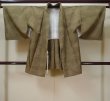Photo1: L0519A Used Japanese womenGrayish Greenish Beige DOCHUGI outer coat / Silk. Stripes   (Grade B) (1)