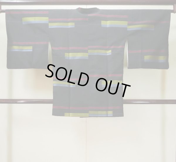 Photo2: L0519H Used Japanese women  Black MICHIYUKI outer coat / Silk. Stripes,   (Grade B) (2)