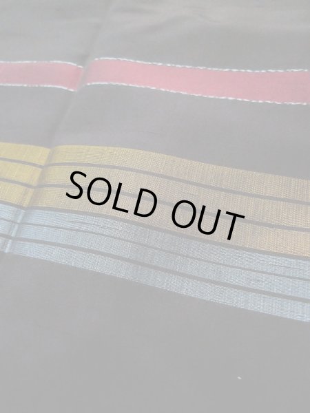 Photo8: L0519H Used Japanese women  Black MICHIYUKI outer coat / Silk. Stripes,   (Grade B) (8)