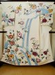 Photo1: L0519J Used Japanese women  Off White HOUMONGI formal / Silk. Flower, waterfall motif  (Grade C) (1)