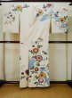 Photo3: L0519J Used Japanese women  Off White HOUMONGI formal / Silk. Flower, waterfall motif  (Grade C) (3)