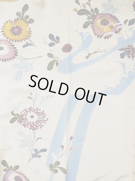 Photo5: L0519J Used Japanese women  Off White HOUMONGI formal / Silk. Flower, waterfall motif  (Grade C) (5)
