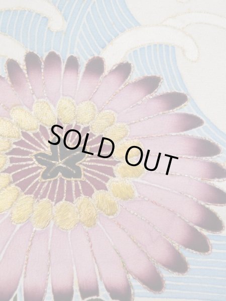 Photo11: L0519J Used Japanese women  Off White HOUMONGI formal / Silk. Flower, waterfall motif  (Grade C) (11)