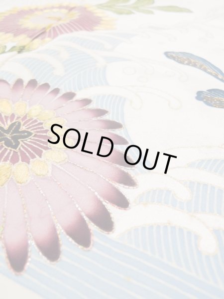 Photo15: L0519J Used Japanese women  Off White HOUMONGI formal / Silk. Flower, waterfall motif  (Grade C) (15)