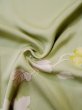 Photo14: L0519K Used Japanese womenPale Grayish Yellowish Green HOUMONGI formal / Silk. Ivy, There is a family crest at right side. "Matsuzakaya"  (Grade C) (14)