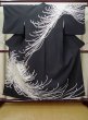 Photo1: L0519O Used Japanese women  Black HOUMONGI formal / Synthetic. Chrysanthemum There are stains all over.  (Grade D) (1)