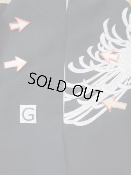 Photo23: L0519O Used Japanese women  Black HOUMONGI formal / Synthetic. Chrysanthemum There are stains all over.  (Grade D) (23)