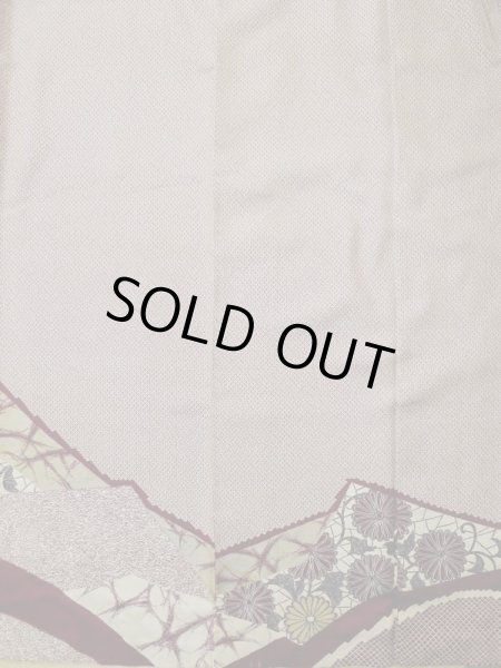 Photo5: L0519P Used Japanese women  Dark Red HOUMONGI formal / Silk. Chrysanthemum,   (Grade D) (5)