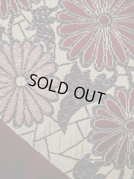 Photo9: L0519P Used Japanese women  Dark Red HOUMONGI formal / Silk. Chrysanthemum,   (Grade D) (9)
