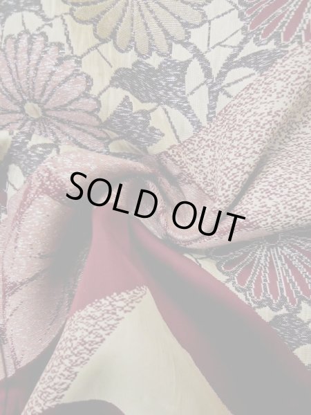 Photo13: L0519P Used Japanese women  Dark Red HOUMONGI formal / Silk. Chrysanthemum,   (Grade D) (13)