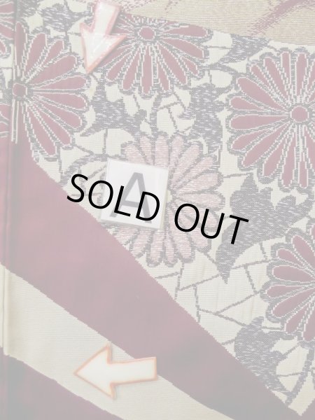 Photo16: L0519P Used Japanese women  Dark Red HOUMONGI formal / Silk. Chrysanthemum,   (Grade D) (16)