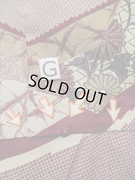 Photo22: L0519P Used Japanese women  Dark Red HOUMONGI formal / Silk. Chrysanthemum,   (Grade D) (22)