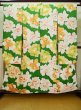 Photo1: L0519S Used Japanese women  Green FURISODE long-sleeved / Silk. Peony,   (Grade C) (1)