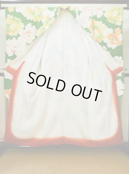 Photo3: L0519S Used Japanese women  Green FURISODE long-sleeved / Silk. Peony,   (Grade C) (3)