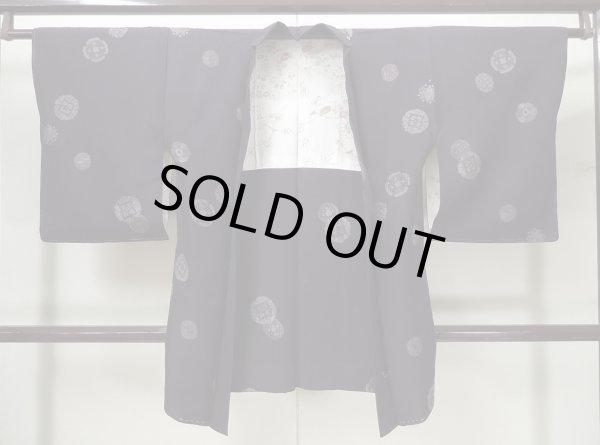 Photo1: L0525T Used Japanese womenDark  Purple HAORI short jacket / Silk. Dot,   (Grade D) (1)