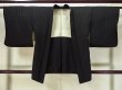 Photo1: L0526J Used Japanese women  Black HAORI short jacket / Silk. Stripes   (Grade B) (1)