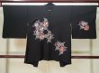 Photo2: L0616B Used Japanese women  Black HAORI short jacket / Silk. Flower,   (Grade A) (2)
