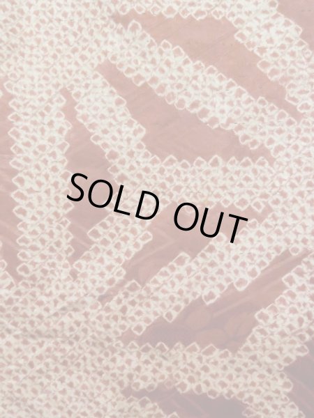 Photo12: L0616N Used Japanese women  Brown JUBAN undergarment / Silk. Peony, a half juban with collar  (Grade D) (12)