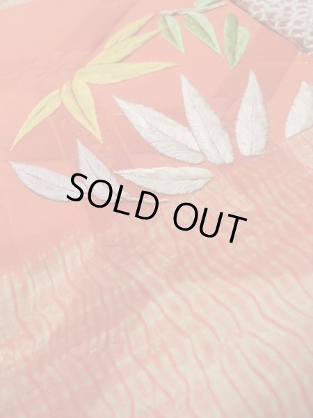 Photo14: L0616N Used Japanese women  Brown JUBAN undergarment / Silk. Peony, a half juban with collar  (Grade D) (14)