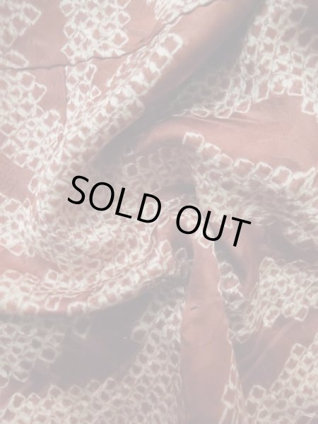 Photo18: L0616N Used Japanese women  Brown JUBAN undergarment / Silk. Peony, a half juban with collar  (Grade D) (18)