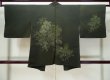 Photo2: L0616O Used Japanese women  Black HAORI short jacket / Silk. Flower,   (Grade C) (2)