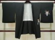 Photo1: L0616P Used Japanese women  Black HAORI short jacket / Silk. KIKYO Japanese balloonflower   (Grade B) (1)