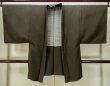 Photo1: L0616T Used Japanese men Greenish Brown HAORI short jacket / Silk.    (Grade B) (1)